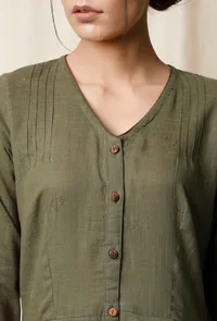 Mehendi Pleated Cotton Slub Dress image 6