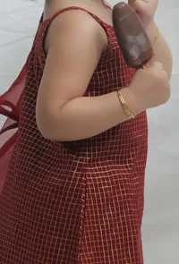 Set of 3: Maroon Chanderi Slip Kurta with Pants and Dupatta image 6