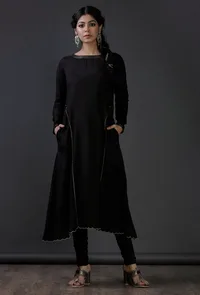 Black Model Viscose  embroidered Kurta image 1