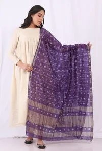 Jamani Handloom Ikkat Silk Handloom Dupatta image 1