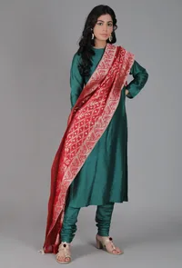 Red Chanderi Brocade Dupatta image 1
