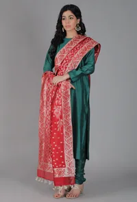Red Chanderi Brocade Dupatta image 2