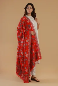 Kashmiri Red Chinar Kani Woollen Shawl image 1