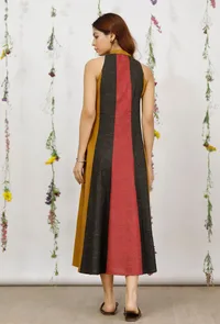 Olive Khadi Cotton Flared Halter Neck Sleeveless Dress image 3