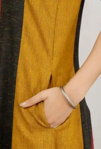 Olive Khadi Cotton Flared Halter Neck Sleeveless Dress image 4