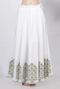 Set of-3 Sage Green Floral Hand-Block Printed Cotton Slip Kurta and Sage Green Floral Hand-Block Printed Cotton Palazzo with Sage Green Hand-Block Printed Kota Tasseled Dupatta image 5