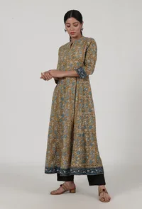 Ajrakh Printed Brown Cotton Anarkali image 2