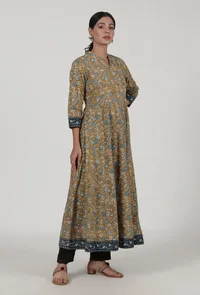 Ajrakh Printed Brown Cotton Anarkali image 3
