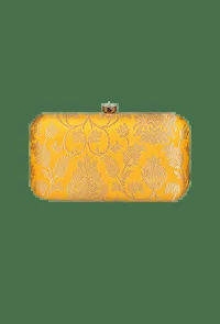 Sunshine Yellow Brocade Box Clutch with Sling (8 X 2 X 4.5) image 2