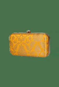 Sunshine Yellow Brocade Box Clutch with Sling (8 X 2 X 4.5) image 3
