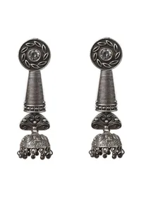 White Kundan Long Spiral Oxidized Jhumkis image 2