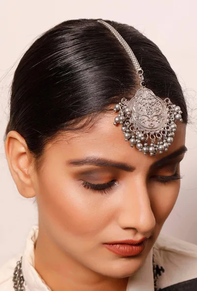 Tribal Silver Plated Brass Maang Tika