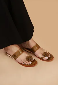 Madhuban Floral Toe-Ring Cruelty-Free Genuine Leather Kolhapuri image 1