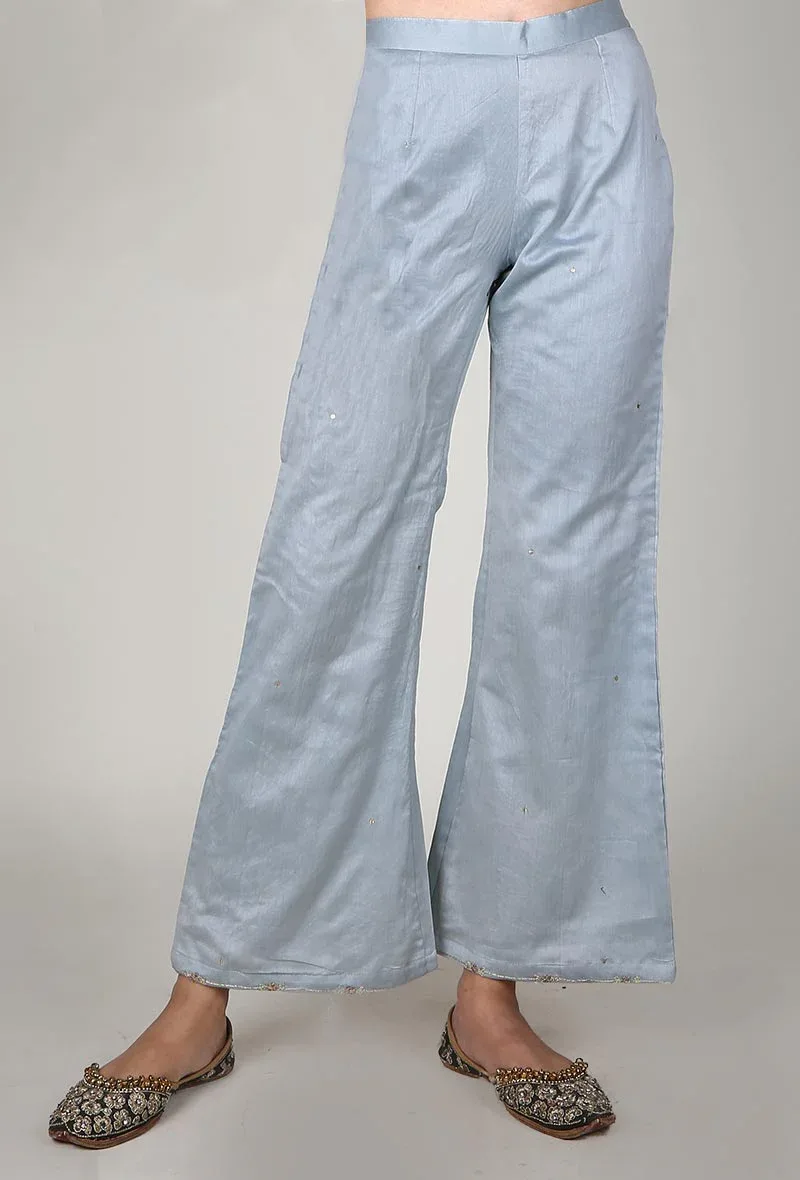 Silver Grey Chanderi Palazzo With Zari Embroidery