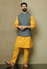 Stone Grey  Cotton Nehru Jacket image 1