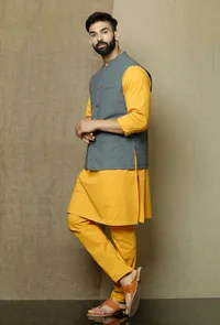 Stone Grey  Cotton Nehru Jacket image 2