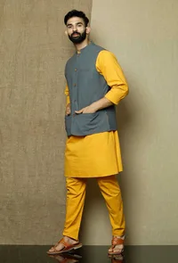 Stone Grey  Cotton Nehru Jacket image 3