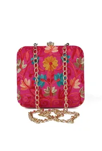 Pink velvety box clutch image 1