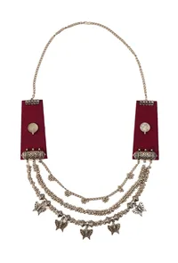 Pink Fabric Butterfly Charm 3-Layer Necklace image 2