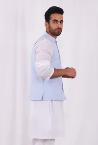 Sky Blue Hand Block Nehru Jacket image 3