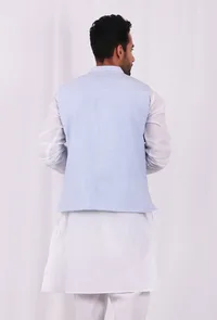 Sky Blue Hand Block Nehru Jacket image 4