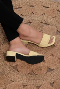 Lemon Yellow Braided Cruelty Free Leather Heels image 1