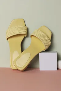 Lemon Yellow Braided Cruelty Free Leather Heels image 2
