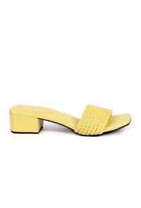 Lemon Yellow Braided Cruelty Free Leather Heels image 4