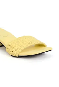 Lemon Yellow Braided Cruelty Free Leather Heels image 6