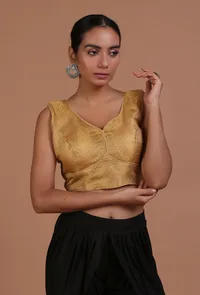 Golden Color Raw Silk Plain Blouse image 1