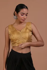Golden Color Raw Silk Plain Blouse image 4