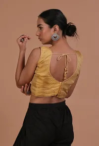 Golden Color Raw Silk Plain Blouse image 6