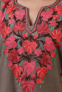 Dark Grey Woolen Ari Embroidered Phiran- Free Size image 6