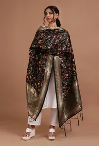 Black Color Semi Silk Dupatta With Zari Weaving image 1