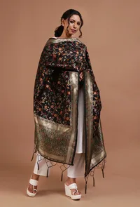 Black Color Semi Silk Dupatta With Zari Weaving image 2