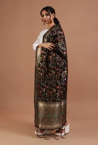 Black Color Semi Silk Dupatta With Zari Weaving image 3