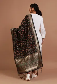 Black Color Semi Silk Dupatta With Zari Weaving image 4