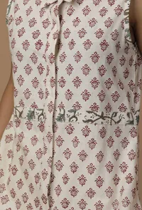 Set Of 2 : White and Maroon Handblock Cotton Flex Kurta and Culottes image 4