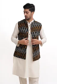 Black Ikat Nehru Jacket image 1