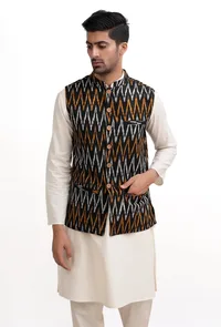 Black Ikat Nehru Jacket image 2