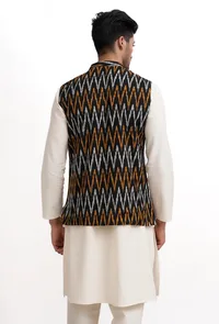 Black Ikat Nehru Jacket image 5