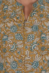 Set Of 3: Ajrakh Printed Brown Cotton Anarkali, Pant & Dupatta Set image 6