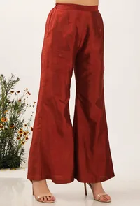 Solid Rust Silk Pallazo Pants image 2
