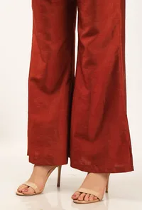 Solid Rust Silk Pallazo Pants image 5
