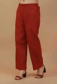 Rust Cotton Straight Pants image 2
