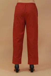 Rust Cotton Straight Pants image 4
