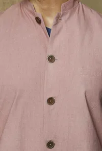 Set of 3:Ocean Blue Side Placket  Kurta and Pyjama with Muted Lavender Nehru Jacket image 6