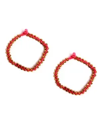 Set Of 2- Farheen Pink Thread And German Silver Anklets image 2