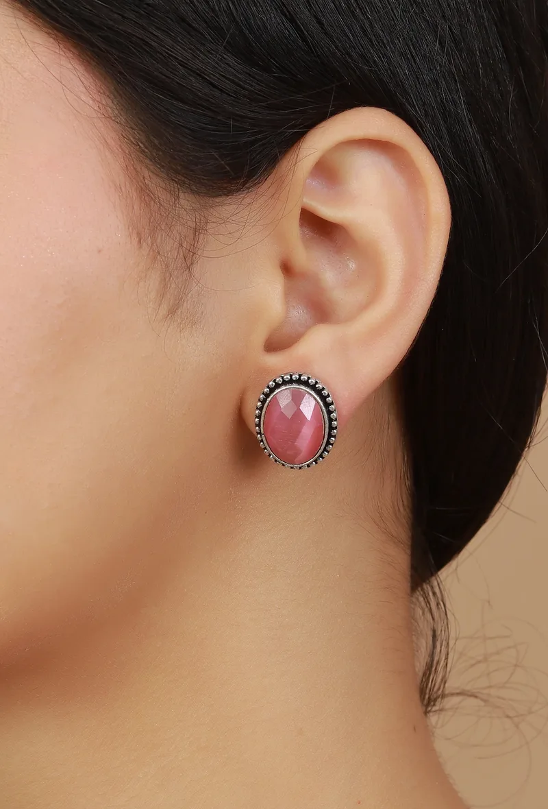 Pink Facet Silver Stud Earrings