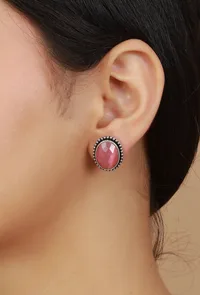 Pink Facet Silver Stud Earrings image 1
